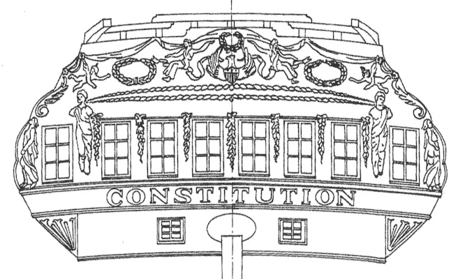 Drawing of conjectural reconstruction of transom