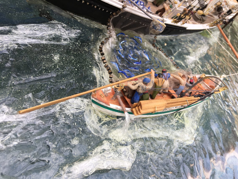 seine boat with pump and steering oar