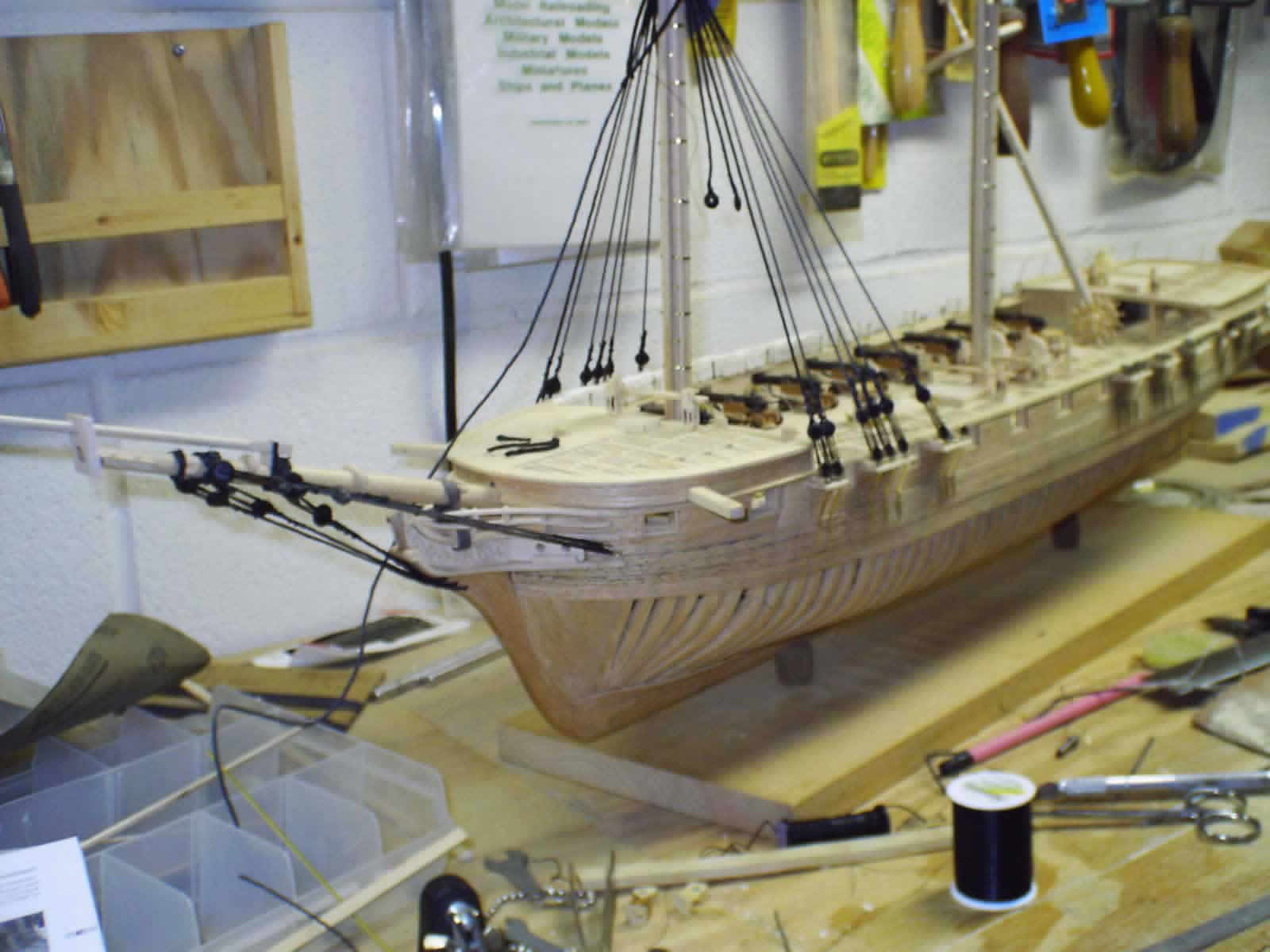 starting the rigging 
with bowsprit and foremast shrouds and stays